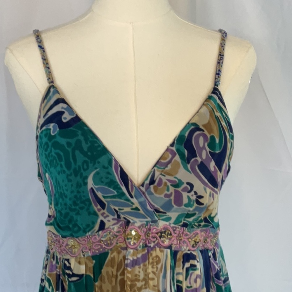 Eva Blue dress w/beaded detailing size 8 - Picture 2 of 6